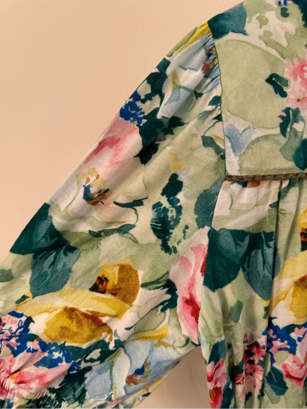 Anthropologie Floral Embroidered V-Neck Peasant Top - Green Multi. - Picture 10 of 10